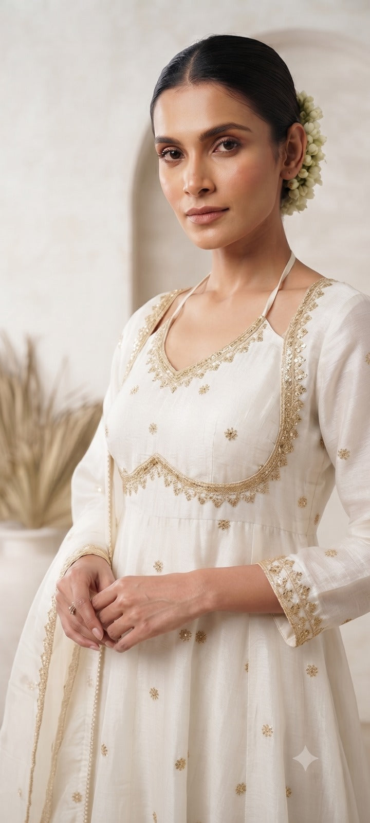 Women White   Embroidered Kurta Set with Palazzo Pants & Matching Dupatta – Traditional Festive Ethnic Wear