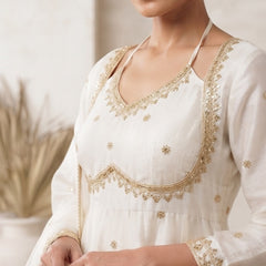 Women White   Embroidered Kurta Set with Palazzo Pants & Matching Dupatta – Traditional Festive Ethnic Wear
