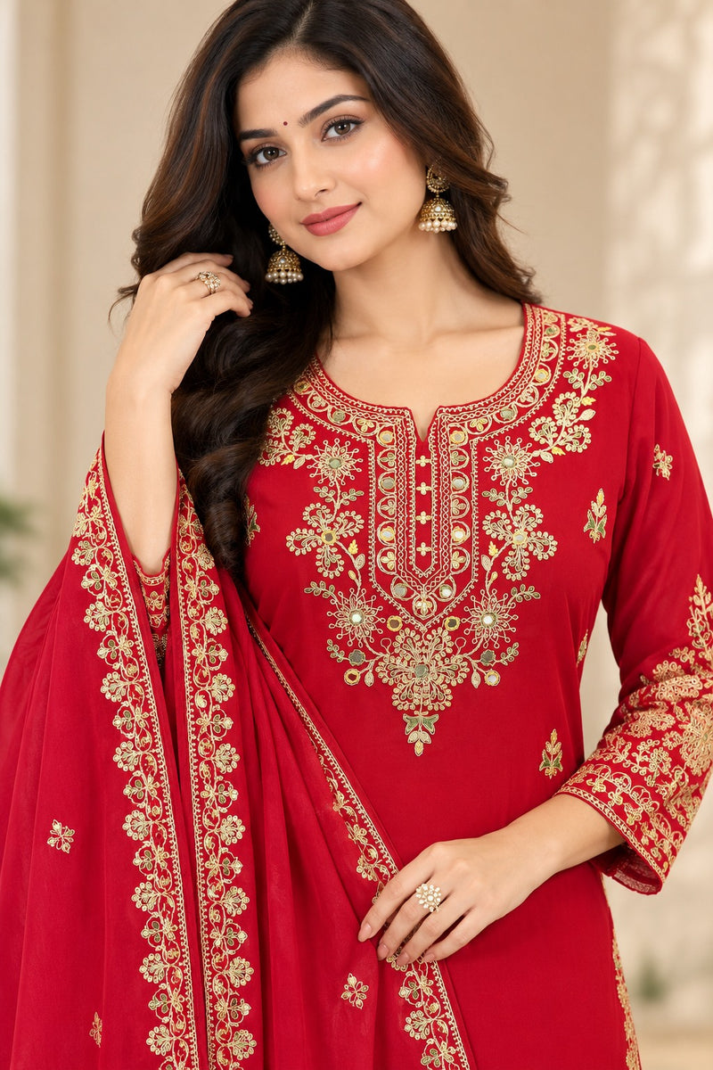 Women Ethnic Motifs Embroidered Regular Gotta Patti Kurta with Palazzos & With Dupatta