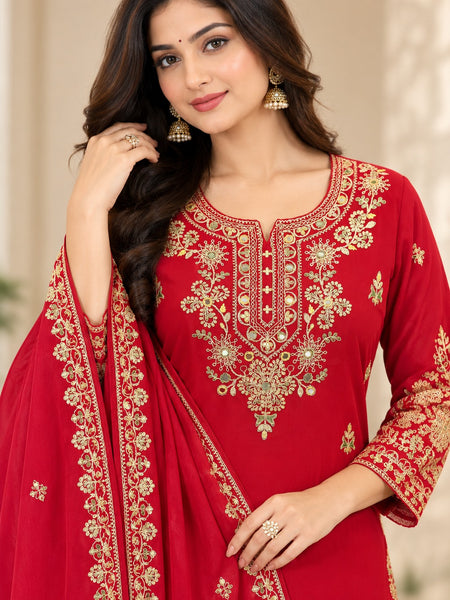Women Ethnic Motifs Embroidered Regular Gotta Patti Kurta with Palazzos & With Dupatta
