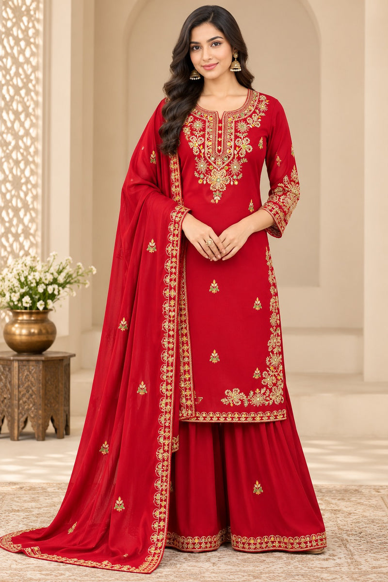 Women Ethnic Motifs Embroidered Regular Gotta Patti Kurta with Palazzos & With Dupatta
