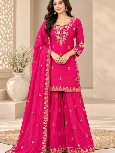 Women Ethnic Motifs Embroidered Regular Kurta with Sharara & With Dupatta