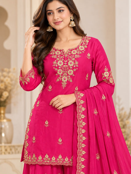 Women Ethnic Motifs Embroidered Regular Kurta with Sharara & With Dupatta