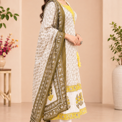 Women  Yellow  Embroidered Kurta Set with Palazzo  & Matching Dupatta – Traditional Festive Ethnic Wear