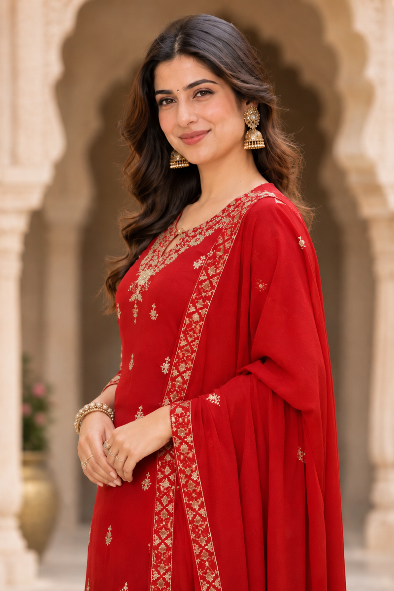 Women Ethnic Motifs Embroidered Regular Gotta Patti Kurta with Trousers & With Dupatta