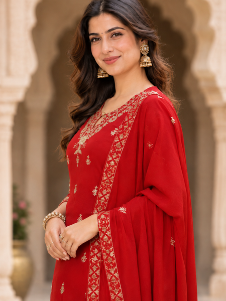 Women Ethnic Motifs Embroidered Regular Gotta Patti Kurta with Trousers & With Dupatta