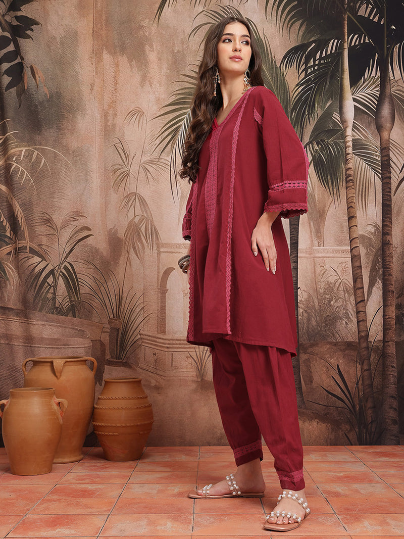 Royal Maroon Cotton Kurta with Dhoti Set