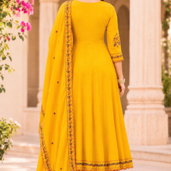 Women yellow    Embroidered Kurta Set with Palazzo Pants & Matching Dupatta – Traditional Festive Ethnic Wear