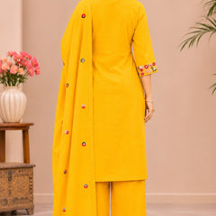 Women  yellow  Embroidered Kurta Set with Palazzo& Matching Dupatta – Traditional Festive Ethnic Wear