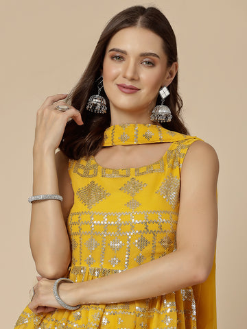 Women Yellow Color Embroidery Kurta Sharara With Dupatta Set