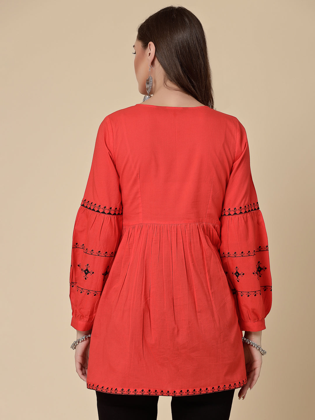 Women Red Color Embroidery Top