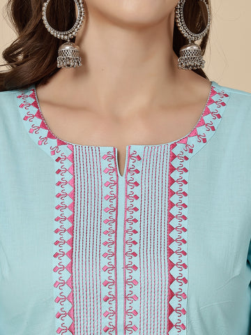 Women Turquoise Blue  Color Embroidery Top