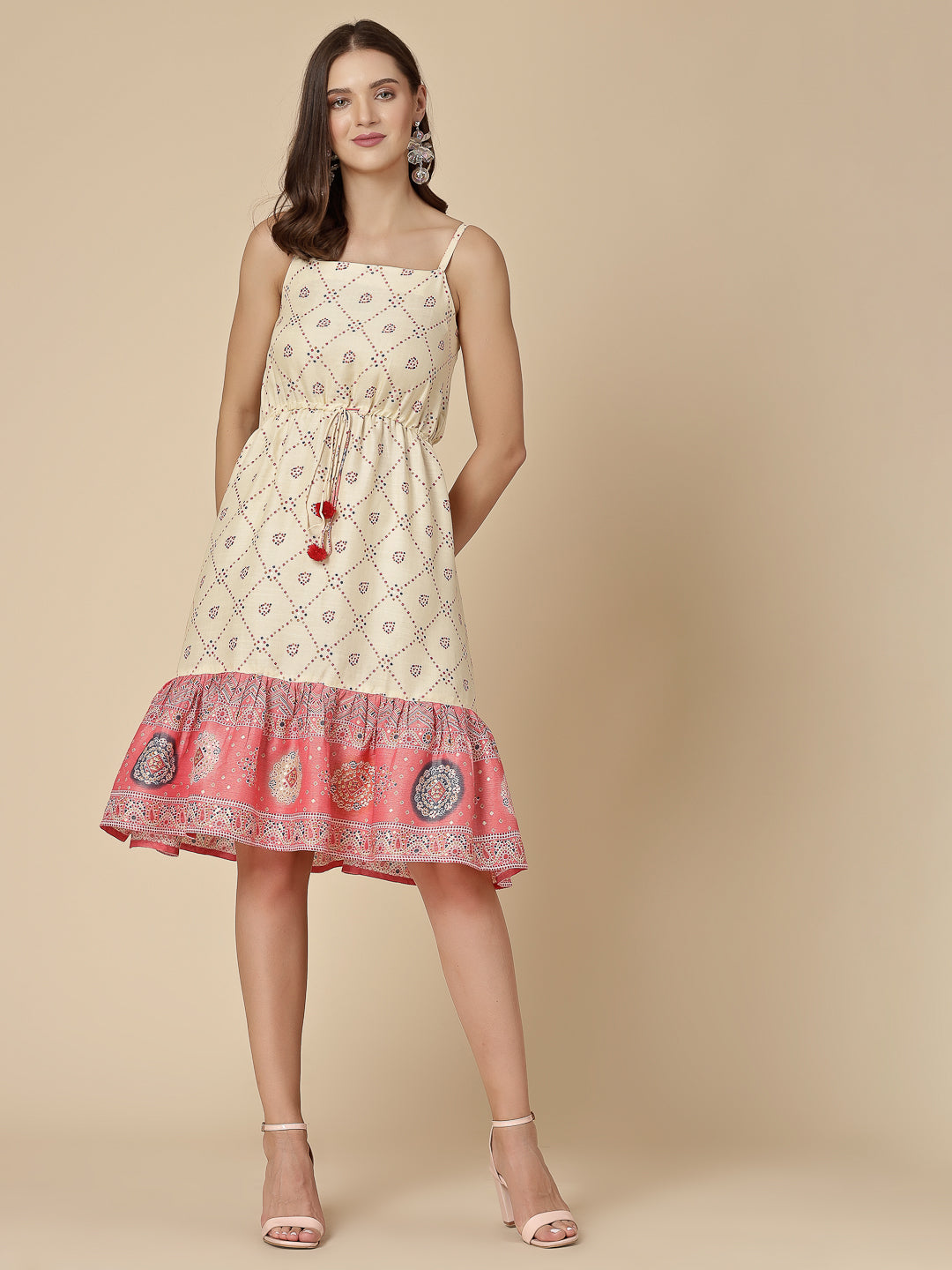 Women Pink Color Bandhani Print Dress
