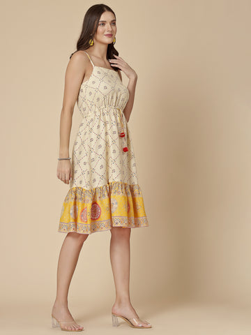 RAMA'S Women Yellow Color Bandhani Print Dress