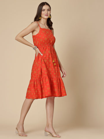 RAMA'S Women Red Color Bandhani Print Dress