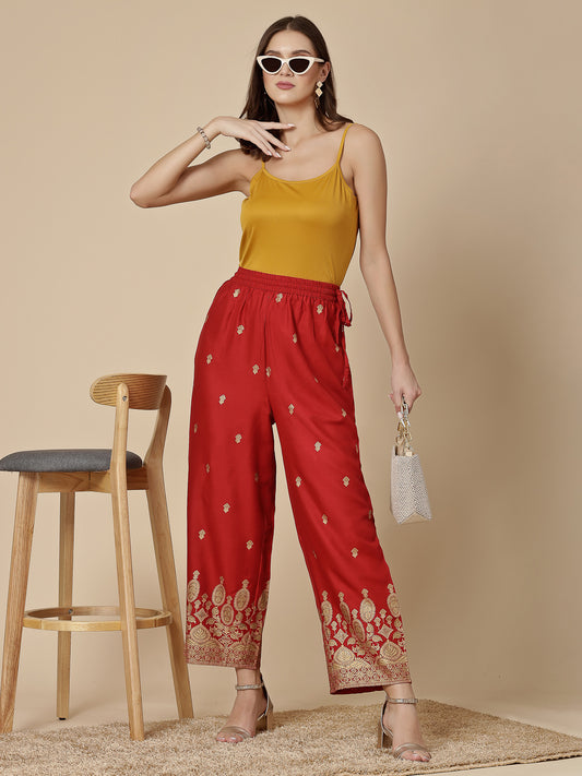 Women Red Color Printed  Palazzo