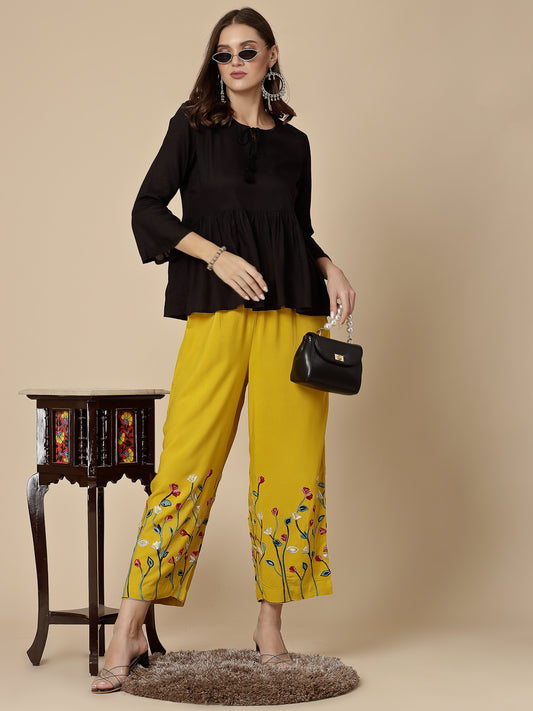 Women Yellow Color Embroidery  Palazzo