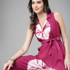Women Purple Color Tiy-Dye Print Jumpsuit Dress