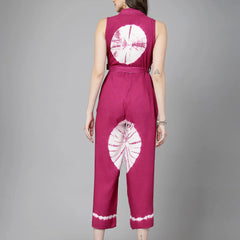 Women Purple Color Tiy-Dye Print Jumpsuit Dress