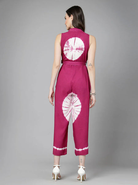 Women Purple Color Tiy-Dye Print Jumpsuit Dress