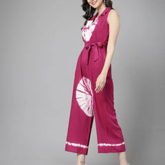 Women Purple Color Tiy-Dye Print Jumpsuit Dress