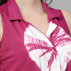 Women Purple Color Tiy-Dye Print Jumpsuit Dress