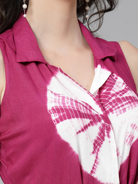 Women Purple Color Tiy-Dye Print Jumpsuit Dress