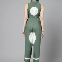 Women Green Color Tiy-Dye Print Jumpsuit Dress