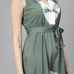Women Green Color Tiy-Dye Print Jumpsuit Dress