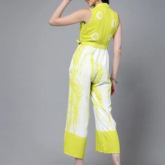 Women Lime Green Color Tiy-Dye Print Jumpsuit Dress