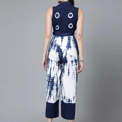 Women Blue Color Tiy-Dye Print Jumpsuit Dress