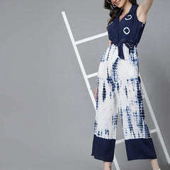 Women Blue Color Tiy-Dye Print Jumpsuit Dress