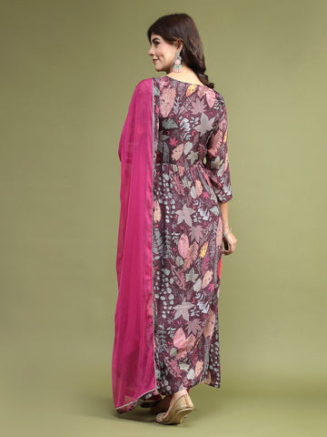 Women Purple Embroidery Kurta Pant With Dupatta set