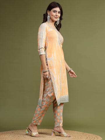 RAMA'S Women Orange Color Embroidery Kurta Pant Set