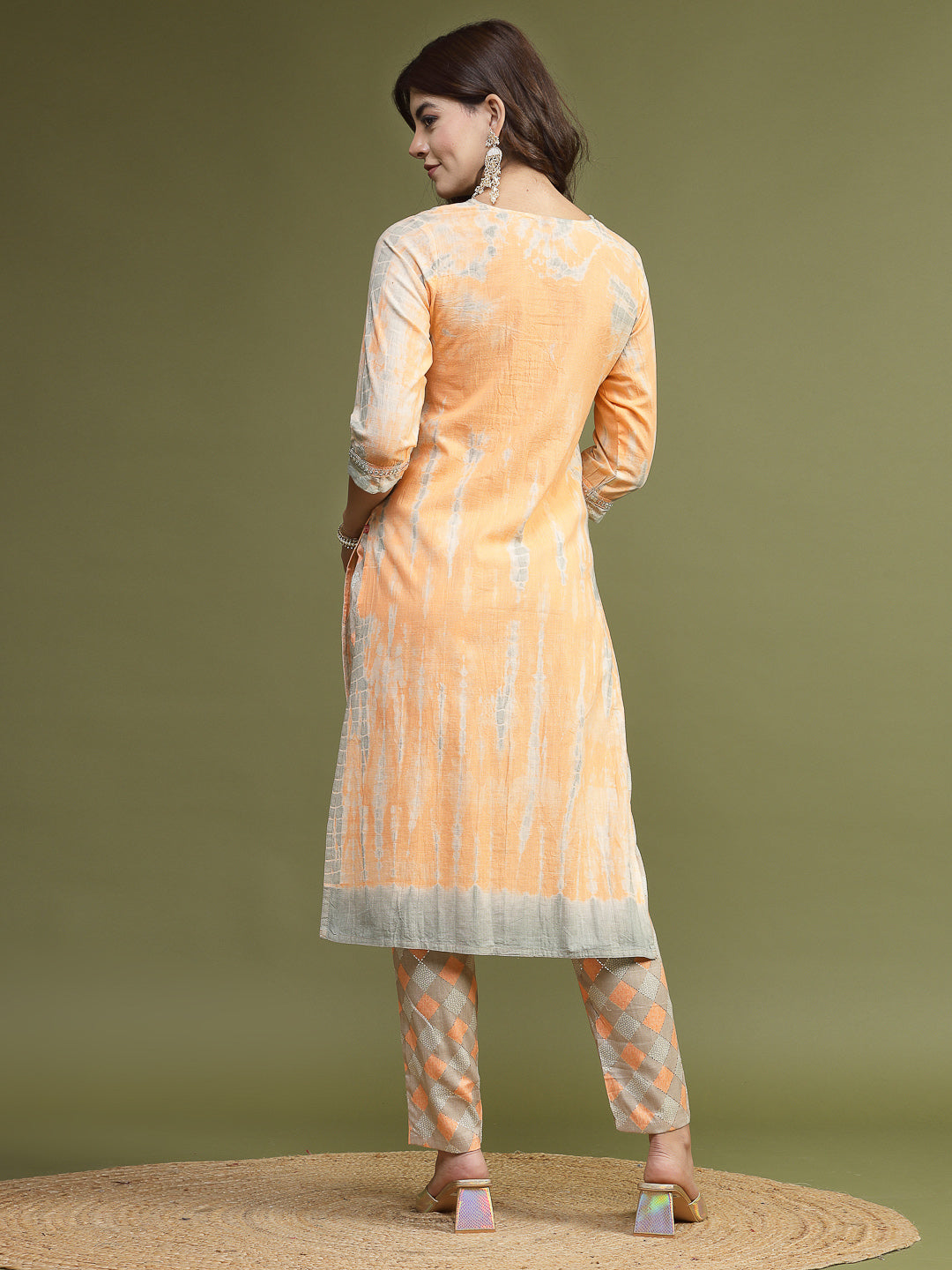 Women Orange Color Embroidery Kurta Pant Set