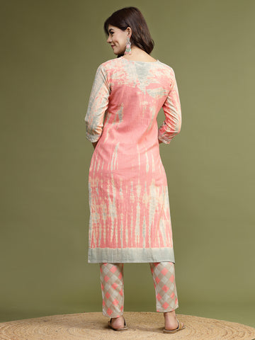 RAMA'S Women Peach Color Embroidery Kurta Pant Set