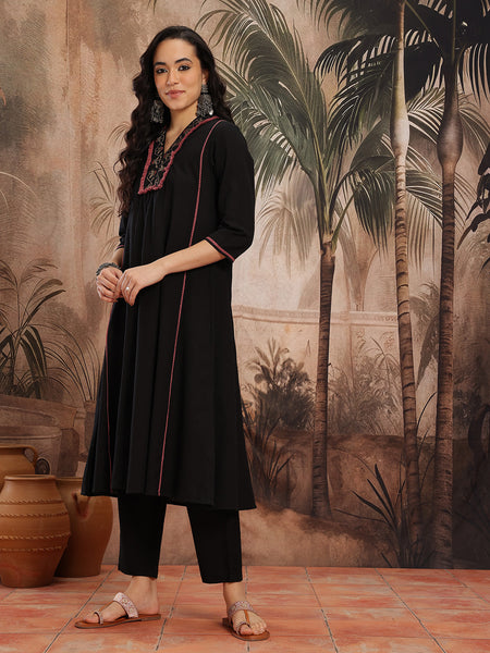 Noir Grace Embroidered Cotton Kurta Trouser Set
