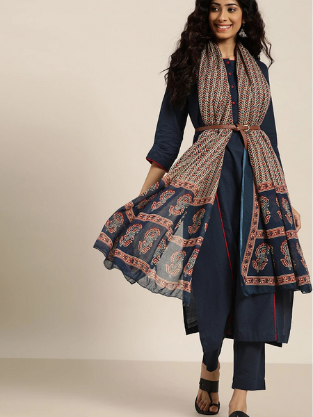 Women navy blue kurta set
