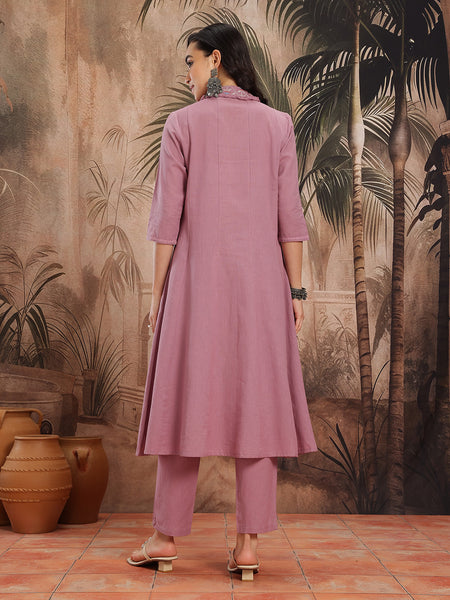 Mauve Muse Embroidered Cotton Kurta Trouser Set