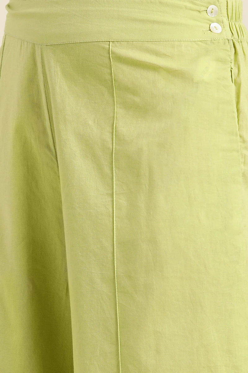 Women green embroidered kurta palazzo set
