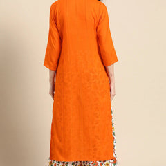 Back view orange kurta set women
