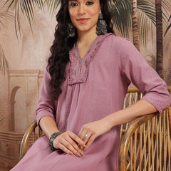Mauve Muse Embroidered Cotton Kurta Trouser Set