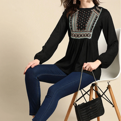 Office wear black cotton top women
