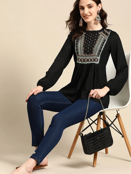 Office wear black cotton top women
