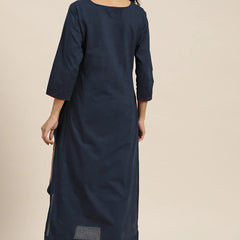 Back view navy blue kurta set
