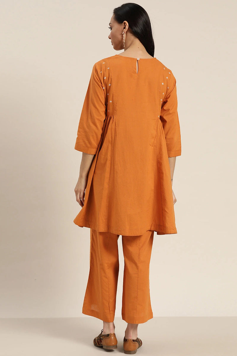 Back view embroidered kurta palazzo set
