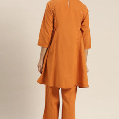 Back view embroidered kurta palazzo set
