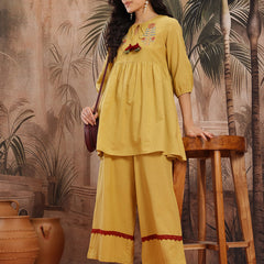 Ivory Grace Embroidered Cotton Tunic Palazzo Set