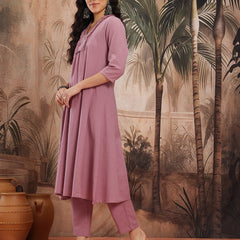 Mauve Muse Embroidered Cotton Kurta Trouser Set