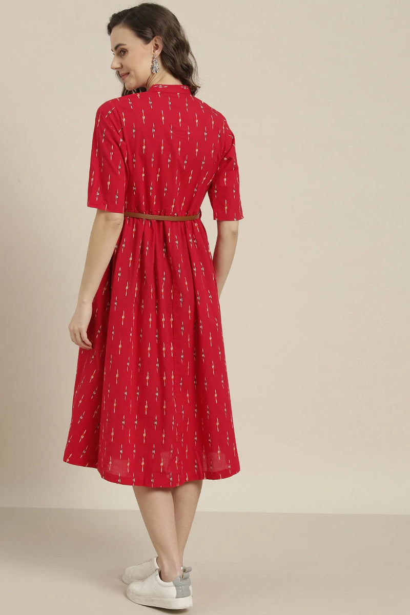 red printed cotton shirt dress for women
